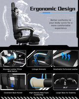 Yaheetech Gaming Chair, Video Game Chair with Massage Lumbar Support and Footrest Height Adjustable Ergonomic Computer Gaming Chair with Swivel Seat and Headrest, Black/White Yaheetech