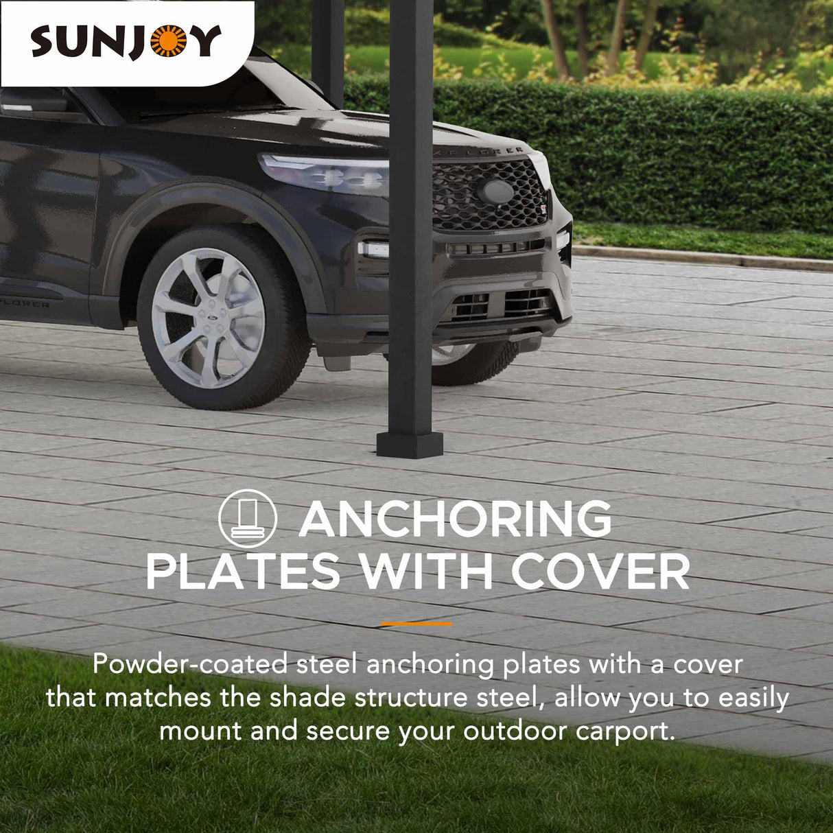 Sunjoy Carport 12 ft. x 20 ft. Outdoor Gazebo Heavy Duty Garage Car Shelter with Powder-Coated Steel Roof and Frame by AutoCove, Gray and Dark Gray Sunjoy