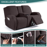 Ruaozz Stretch Loveseat Recliner Covers with Console 4-Pieces Recliner Sofa Covers with Pockets Jacquard Reclining Couch Covers Furniture Protector with Elastic Straps Bottom (2 Seater, Chocolate) Ruaozz