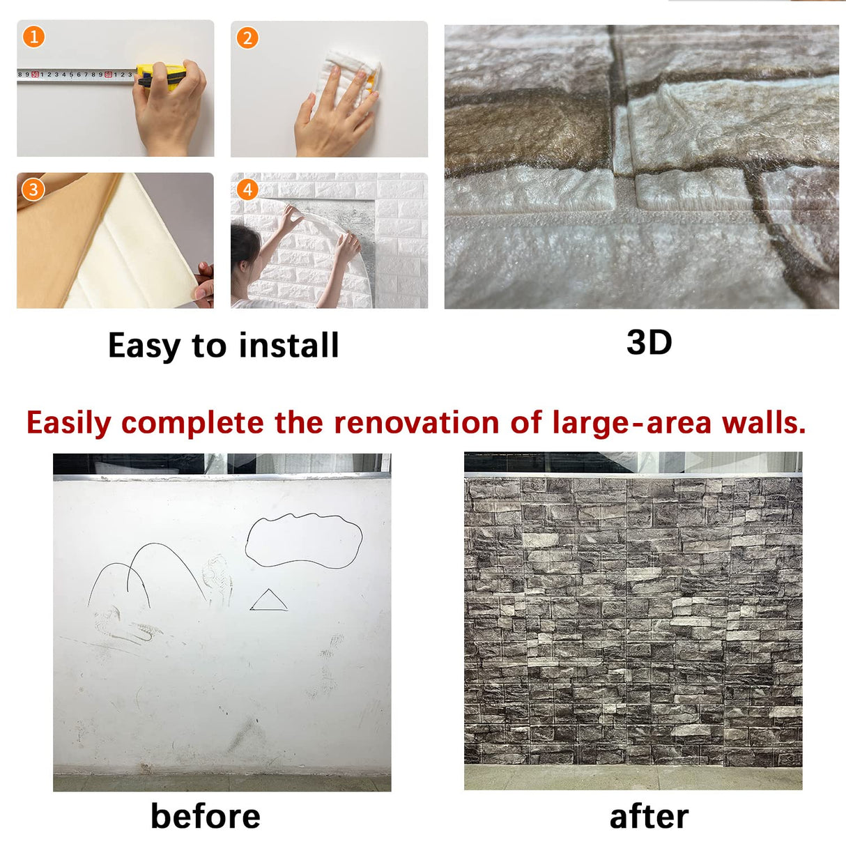 20PCS 3D Wall Panels Peel and Stick Foam 3D Brick Wallpaper Peel and Stick Faux Stone Wall Panel Self-Adhesive Wallpaper (20PCS, Rock Color) YU LI 3DH