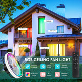 Low Profile Ceiling Fan with Light - Modern Flush Mount Ceiling Fan,15" RGB Dimmable LED Enclosed Ceiling Fans,Modern Bladeless LED-RGB Ambient Light for Bedroom Kids Room Party（Black） Mpayel