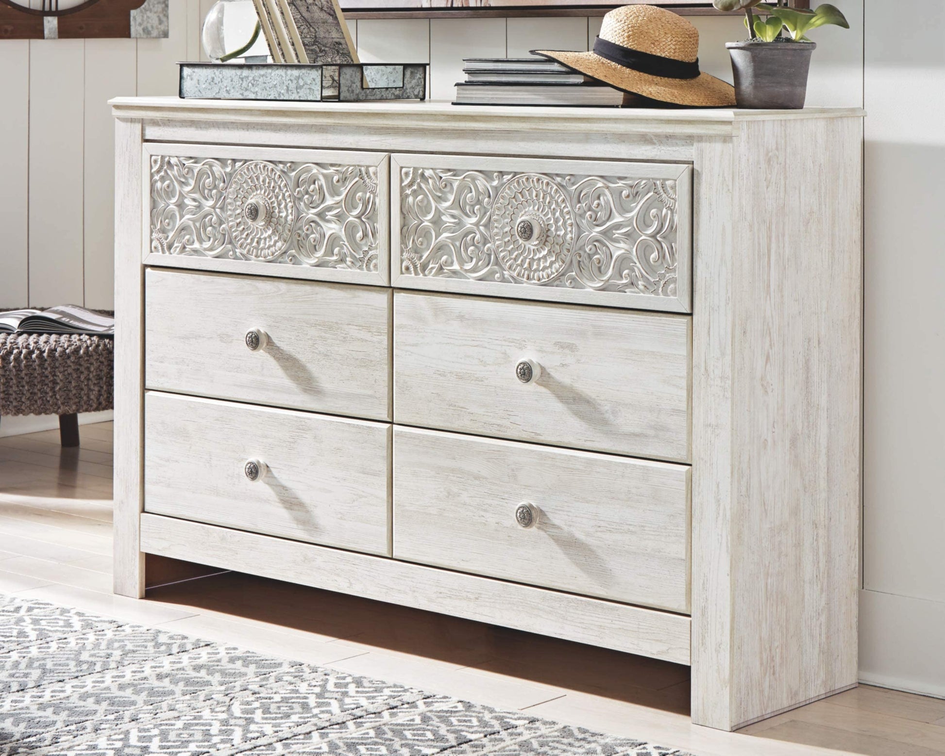 Signature Design by Ashley Paxberry Boho 6 Drawer Dresser, Whitewash - WoodArtSupply