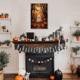 DOMROM Framed Paint by Numbers Kit for Adults Beginners with Wooden Easel, Halloween Ghost and Pumpkin Paint by Number Kit on Canvas, DIY Oil Painting Kits for Home Wall Decor Gift 8x12in DOMROM