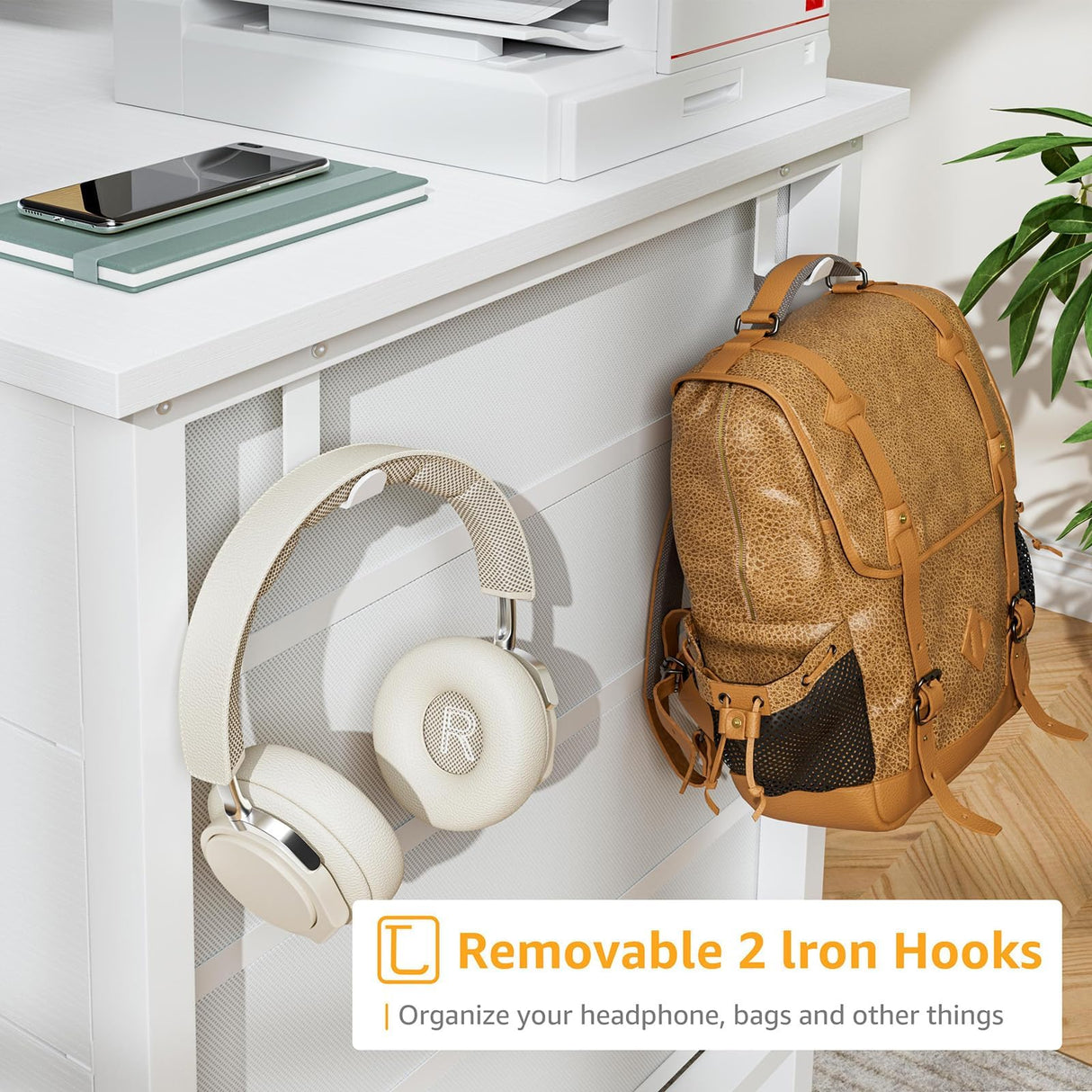 White Computer Desk with Fabric Drawers for Storage, 55 inch Home Office Desk with 8 Fabric Drawers, Writing Study Desk with Drawers on Both Sides for Bedroom DLisiting