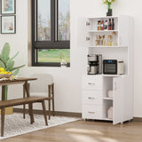 HOMCOM Freestanding Kitchen Pantry, Buffet with Hutch Storage Organizer with 2 Door Cabinets, 3 Drawers and Open Countertop, Adjustable Shelf, White HOMCOM
