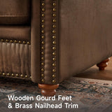 ONBRILL 84" Faux Leather Couch, Mid-Century Modern Couch w/Brass Nailhead Trim, 3 Seater Sofa Couch w/Rolled Arm, Pocket Spring Cushions, Gourd Feet, Dark Brown Couch Leather Sofas for Living Room ONBRILL