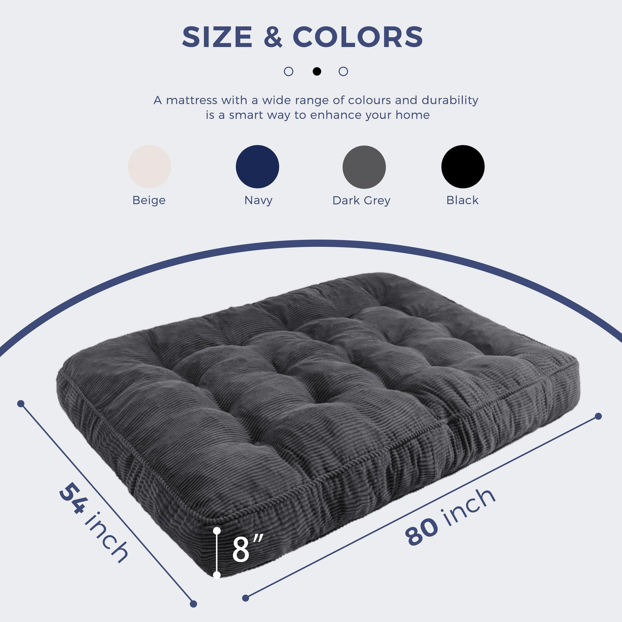 MAXYOYO 8" Futon Mattress Full Size, Ultra Thick Futons Sofa Couch Bed Tufted Sleeper Sofa Bed, Floor Mattress for Adults, Shredded Foam Filling (Frame Not Included), Dark Grey MAXYOYO