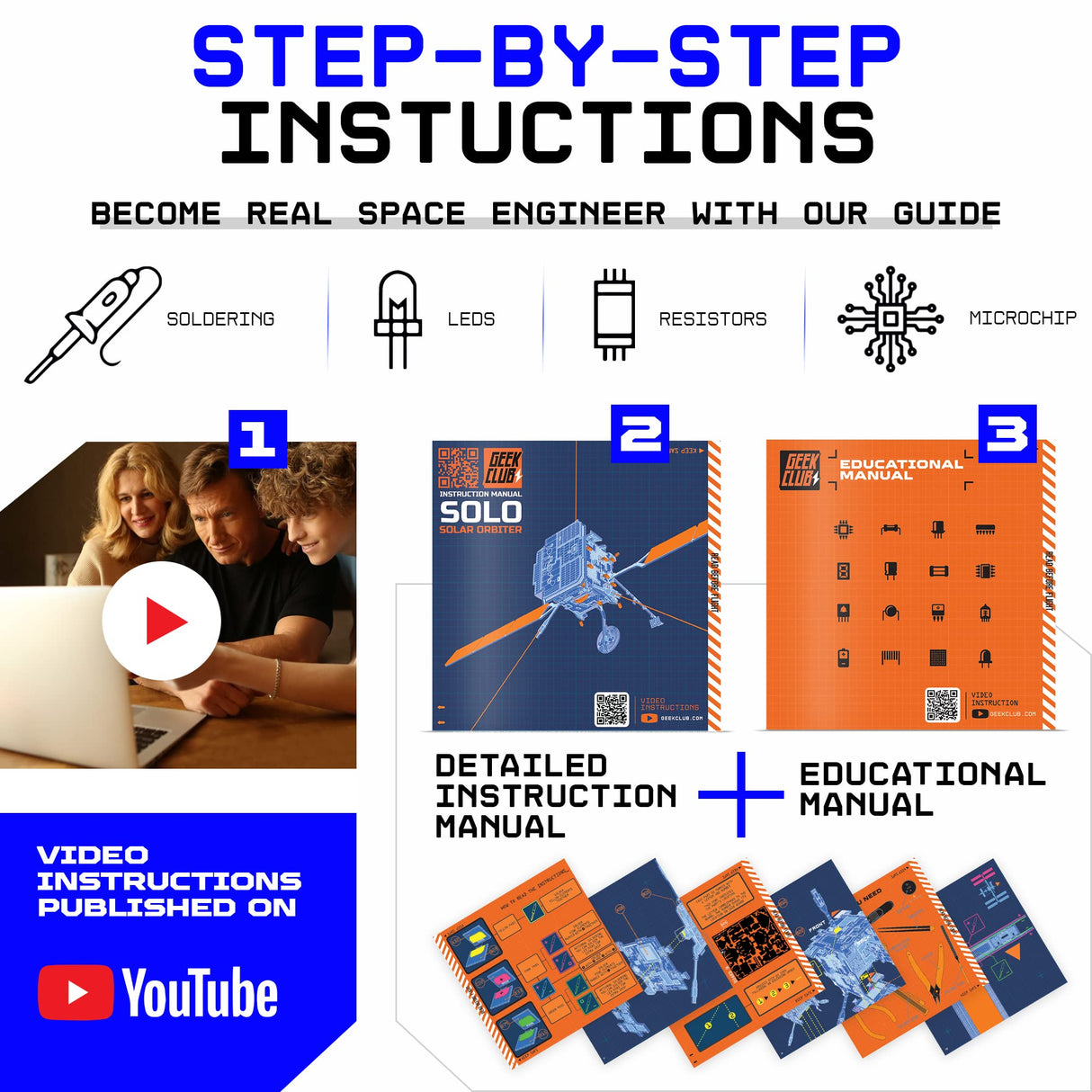 Geeek Club Space O DIY Engineering Kit - Solar Orbiter Model Building Kit - Solar-Powered Science Toy Kits - Educational STEM Kit, Electrical Engineering Kit - DIY Toy Gift for Adults, Teens, Kids 14+ Geeek Club