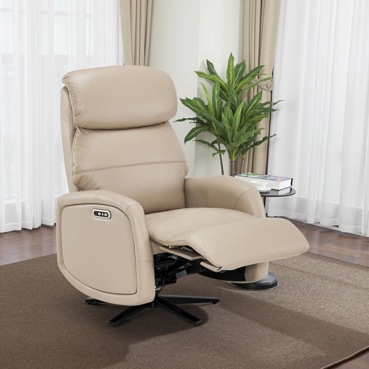 MCombo Dual Motor Power Recliner Chair for Adults, Modern Faux Leather Electric Swivel Recliner with USB Charging, Heavy Duty Adjustable Lounge Chair for Living Room & Bedroom 4610 (Beige) MCombo