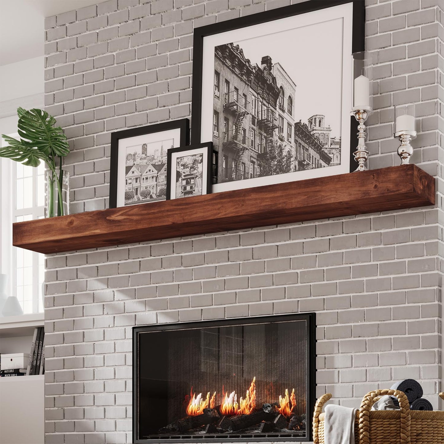 Weyderk Fireplace Mantel, 72 in Handcrafted Mantel Shelf for Over Fireplace, Wood Mantel with Invisible Heavy Duty Metal Bracket, Wood Floating Shelves, Brown