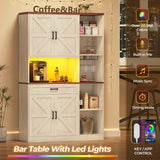 UPOSOJA Farmhouse Kitchen Pantry Storage Cabinet with Bar Cabinet Drawers & Shelves, Freestanding Hutch and Adjustable Shelves, Versatile Storage for Kitchen, Dining Room, Living Room, Off White UPOSOJA