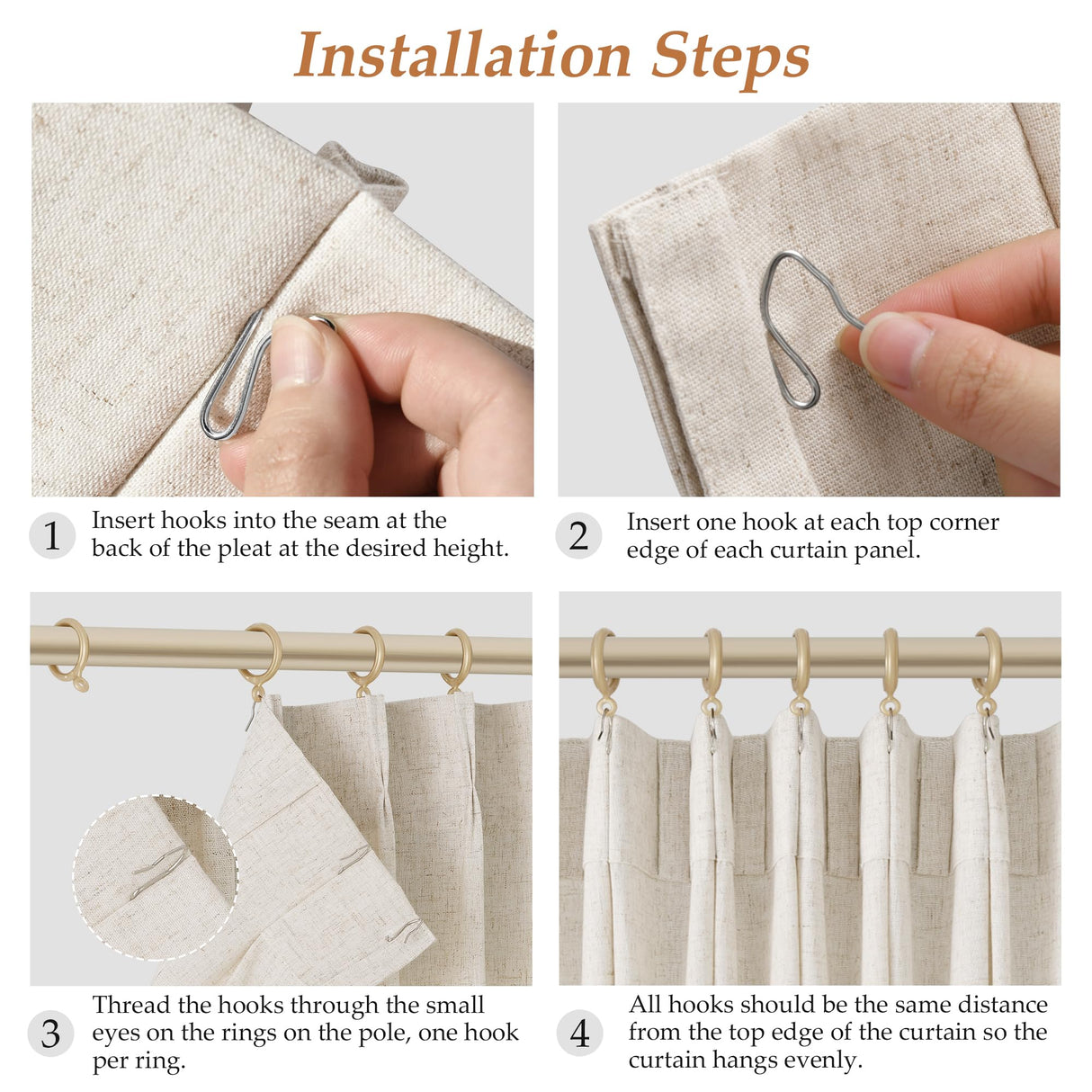 Pinch Pleated Linen Curtains 108 Inches long for Living Room 2 Panels Set Cream Beige Flax Pleat Drapes Back Tab Semi Sheer Neutral Boho Ceiling to Floor 108 Inch Curtains for Bedroom Window 9 FT Aersas