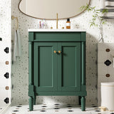 Merax 24” Bathroom Vanity with Sink, Powder Room Small Bathroom Vanity with 2-Door Cabinet, Undermount Sink, Solid Wood Frame Bathroom Storage Cabinet (Vogue Green) Merax
