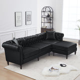 AVZEAR Chesterfield L Shaped Sofa Modular, Sectional Leather Couch with Ottoman and Pillow, Modern Sofa Bed PU Deep Seat Sofas Living Room Furniture Sets for Living Room, Bedroom and Apartment, Black AVZEAR