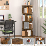 Aheaplus 360° Rotating Small Corner Bookshelf with 4 Tiers - Rustic Brown Sturdy Storage Rack for Limited Spaces Aheaplus