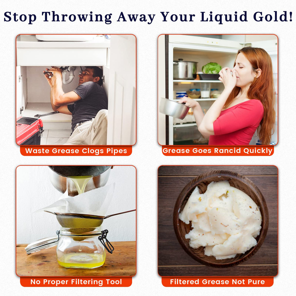 Bacon Grease Container with Strainer - With Food-Grade Silicone Spatula , 46oz Large Enamel Rustic Farmhouse Fat Container , Keeper , Recipes , Dishwasher Safe Ayerphalo