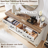 T4TREAM Farmhouse 6 Drawers Dresser for Bedroom, 54" Wide Wood Chest of Drawers w/Natural Texture & Metal Handle, Rustic Storage Dressers Organizer for Living Room, Hallway, Antique White T4TREAM