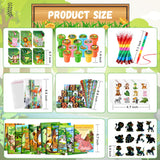 BenLouis 96Pcs Jungle Safari Party Favors Zoo Animals Coloring Books Crayons Sticker Stampers Slap Bracelets Set Bulk Classroom Prizes for Kids Wild One Party Baby Shower Goodie Bags Fillers BenLouis