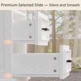 LIKIMIO Farmhouse Nightstand with Storage Drawers and Open Shelf, Small End Tables Living Room, Rustic Wood Side Tables for Bedroom, Roman Column Design, White LIKIMIO