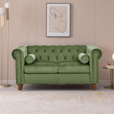Asucoora Velvet Loveseat Couch, Rolled Arm 2-Seater Tufted Sofa with Nailhead Trim and 2 Neck Roll Pillows, Living Room Small Apartment Office Décor Green Asucoora