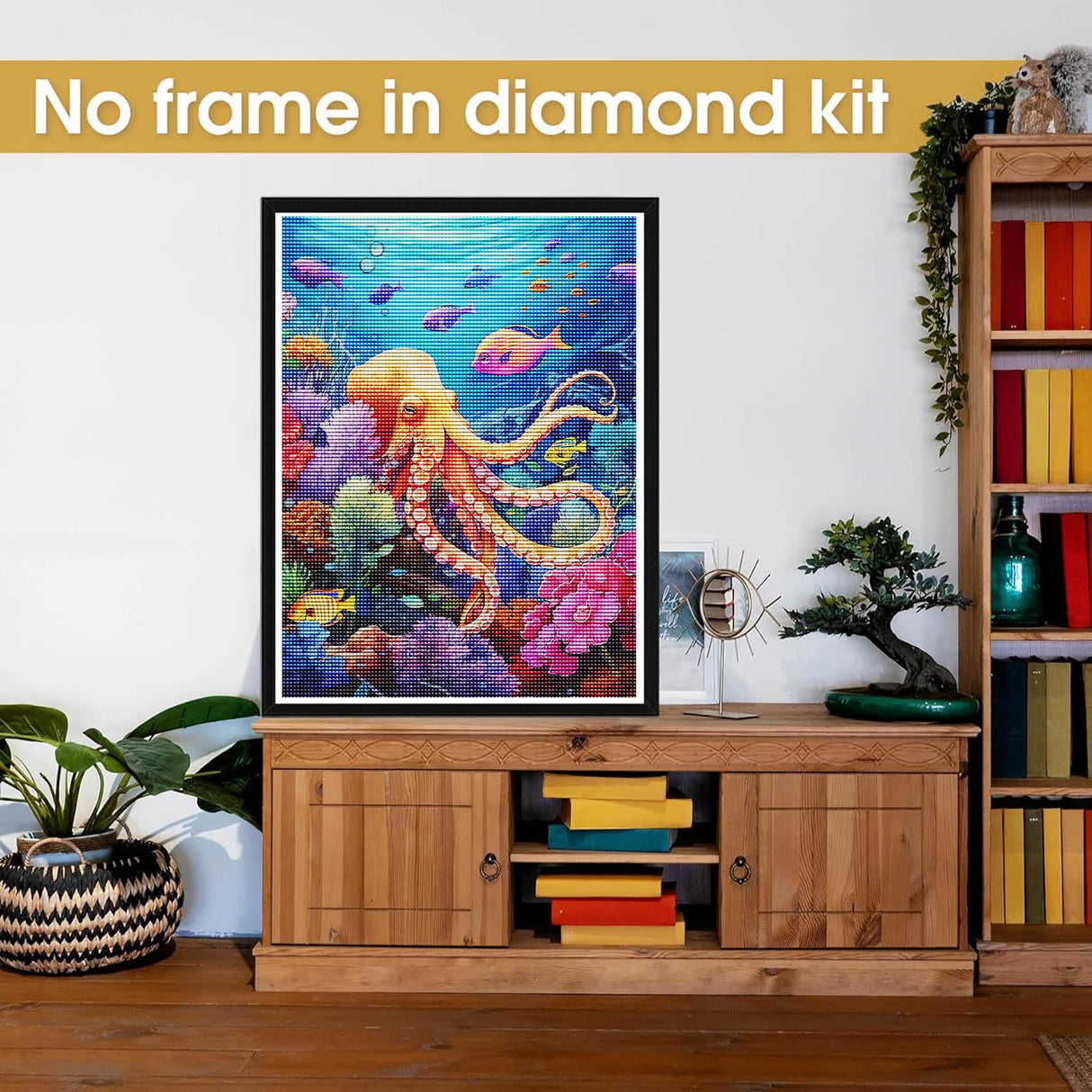 Bimkole 5D Diamond Arts Kits Octopus, Full Drill DIY Rhinestone Embroidery Set Paint with Diamonds Art by Number Kits Cross Stitch Home Wall Craft Decoration (12x16inch) AL1754 Bimkole