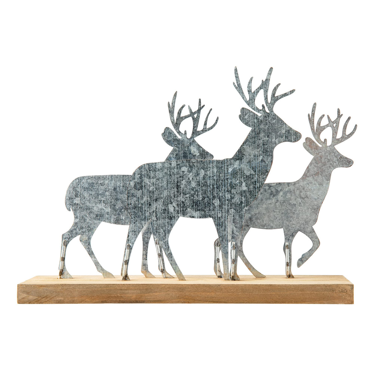 Glitzhome Christmas Reindeer Table Decoration, 12.81 Inches Metal Reindeer Decor with Wood Base, Farmhouse Galvanized Deer Decor for Home Rustic Xmas Mantle Shelf Desk Glitzhome