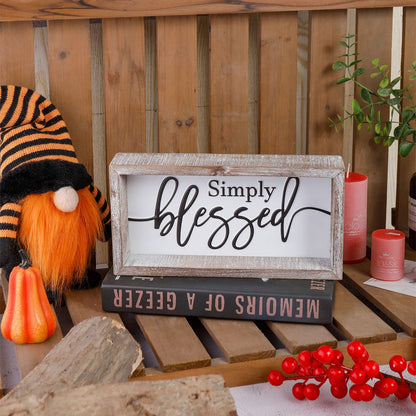 FESTWIND Tiered Tray Decor, Simply Blessed Sign Embossed Metal With Wood Frame - Shelf, Mantel, Blessed Signs for Home Decor - Rustic Thanksgiving, Primitive Decoration