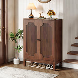 Tribesigns Shoe Cabinet with Doors, 5-Tier Shoe Storage Cabinet with Adjustable Shelves, 20 Pairs Wooden Shoe Rack Organizer, Narrow Shoe Cabinet for Entryway, Hallway, Living Room, Walnut Tribesigns
