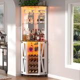 Oransail 68.9“ Tall Corner Bar Cabinet, Wine Bar with LED Light and Mirror, Farmhouse Liquor Cabinet with Adjustable Shelf & Glass Rack, for Dining Room, Living Room Oransail