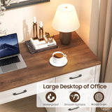 Halitaa Farmhouse Executive Desk, Wood Home Office Desk with 2 Large File Drawers and 5 Storage Cabinets, Rustic Writing Desk for Work and Study, Brown Halitaa