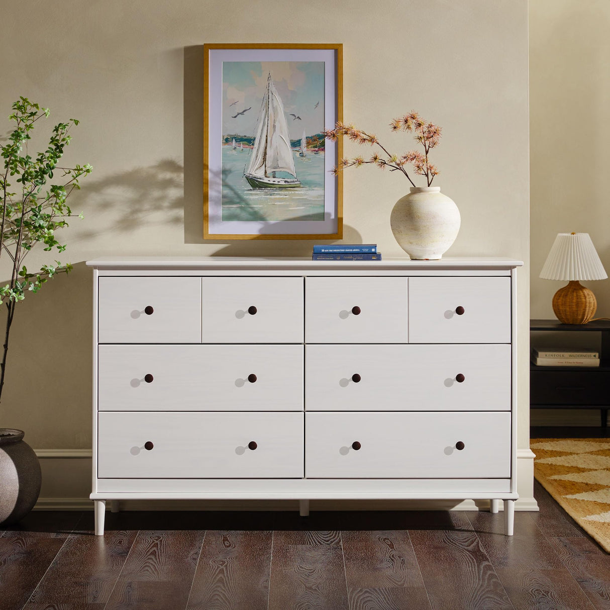 Walker Edison Modern 6-Drawer Solid Wood Dresser Bedroom Storage, 57 Inch, White Walker Edison