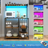 HOMCOM Bakers Racks with Power Outlet and LED Lights, Coffee Bar Table for Kitchens with Storage, Microwave Stand with Glass Holders, Kitchen Storage Shelf Rack with Multiple Shelves, Rustic Brown HOMCOM