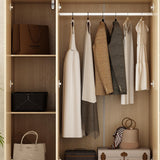 Hitow Armoire Wardrobe Closet with Hanging Rod, 2 Drawers & Shelves, 8-Door Wood Grain Wardrobe Closet with Top Cabinets, Free Standing Clothes Organizer Cabinet for Bedroom, Light Brown Hitow