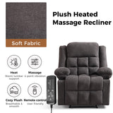 HAOMARKETS Classic Manual Recliner with Massage and Heat for Adults, Soft Fabric Recliners with Two Cup Holders, Overstuffed Heavy Duty Reclining Chair for Living Room, Grey HAOMARKETS