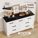 Furmax Farmhouse Dresser for Bedroom, 7 Drawers Dresser, Wood Chest of Drawers, 52" Wide Storage Dressers Organizer for Bedroom, Living Room, White and Black Furmax