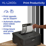 Brother HL-L2400D Compact Monochrome Laser Printer with Duplex Printing, USB Required (Cable not Included), Black & White Output Brother
