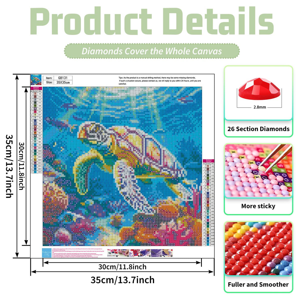Sea Turtle Diamond Painting Kits for Adults, Sea Turtle Diamond Art Kits for Adults, DIY 5D Diamond Painting Kits for Beginners Home Wall Decor Gift Mandun