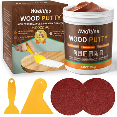 Wadities Walnut Wood Filler, Walnut Wood Putty, Paintable Stainable Wood Repair Putty, 9.87 Ounce Wood Furniture Repair kit, Quickly Repair Wood