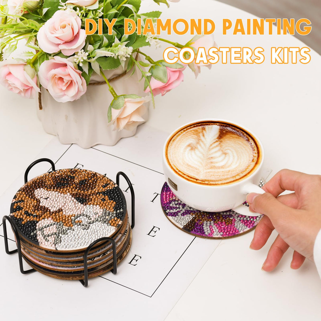 TresBeaux Diamond Painting Coasters Kit, 8 PCS DIY Music Star Diamond Art Coasters with Holder, Diamond Art Kits for Adults, Unique Gift for Music Lovers and Fans TresBeaux