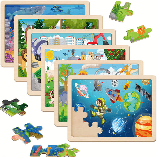 Wooden Puzzles for Kids Ages 3-5, 6 Packs 24 PCs Jigsaw Puzzles Preschool Educational Brain Teaser Boards Toys Gifts for Children, Wood Puzzles for 3 4 5 6 Year Old Boys Girls