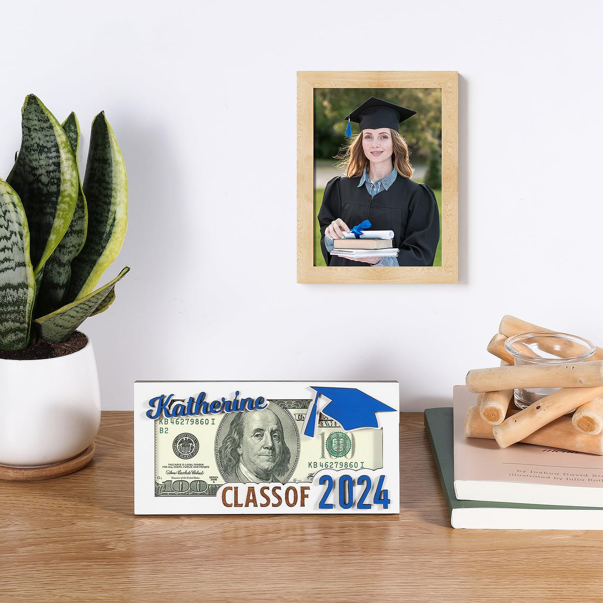 2024 Personalized Graduation Money Gift Holder, Custom Wooden Graduation Cash Holder Card Box, Class of 2024 Senior Gift for Graduates High School Students, Customize Present for Her Him Meigmi