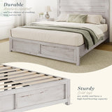 Albott Farmhouse Queen Size Bed Frame with 49" Slatted Headboard, Platform Bed with Wood Slat Support/No Box Spring Needed/Easy Assembly, Distressed White Albott