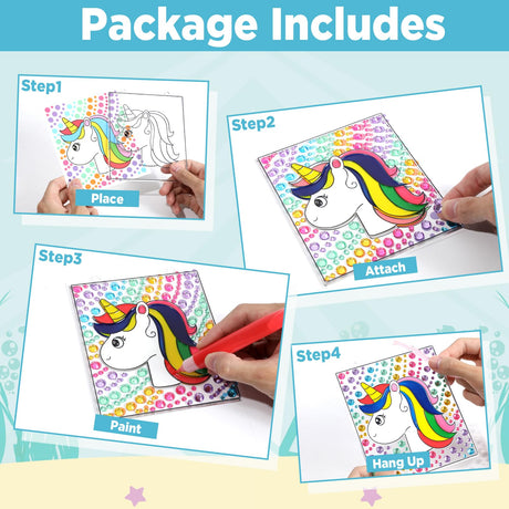 Qyeahkj 4 Pcs Suncatcher Kits DIY 2-in-1 Gems and Gels Art Kit Unicorn Window Art Craft Toys Supplies Unicorn Painting Hanging Decor Christmas Birthday Gift for Home Family Activities Qyeahkj
