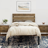 SHA CERLIN Twin Size Bed Frame with Rustic Wooden Headboard,3 Boards Design, Heavy Duty Metal Slats Support Platform, No Box Spring Needed, Light Brown SHA CERLIN