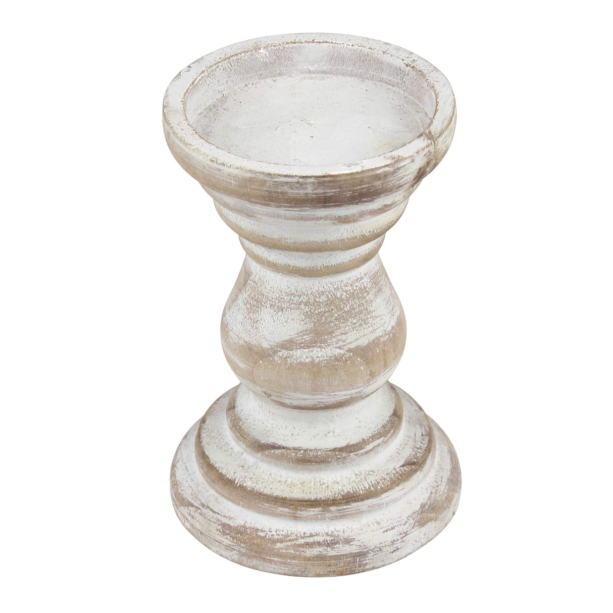 Stonebriar Antique White Wooden Pillar Candle Holder, Vintage Seaside Pillar Stand for Dining Table Centerpiece, Coffee Table, Mantel, Or Any Table Top, Medium Stonebriar