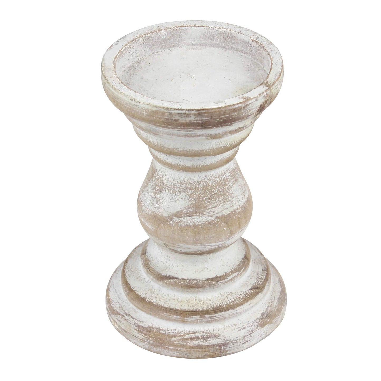 Stonebriar Antique White Wooden Pillar Candle Holder, Vintage Seaside Pillar Stand for Dining Table Centerpiece, Coffee Table, Mantel, Or Any Table Top, Medium - WoodArtSupply