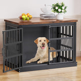VOPEAK Dog Crate Furniture, Chew Resistant Large Dog Crate for Medium Large Dogs, Heavy Duty XL Dog Crates Dog Kennel Cage Indoor with Double Doors, Wooden End Table for Bedroom Living Room, Black VOPEAK