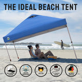 CROWN SHADES 10x10 Pop Up Canopy - Beach Tent with One Push Setup - Easy Outdoor Sun Shade for Events, Parties, Camping - Gazebo with STO-N-Go Cover Bag, Silver Coated Top, Blue CROWN SHADES