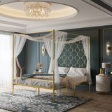 PAUKIN Gold Metal Canopy Bed Frame Queen/Mattress Foundation with Steel Slat Support/No Box Spring Needed/Easy Assembly, Queen PAUKIN