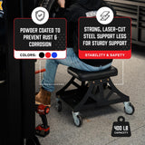 Vyper Low Pro Garage Stool with Removable Seat for Mechanics, Automotive, DIY - 400 lb Capacity Shop Chair, Rolling Shop Stool (Black Seat, Blue Frame) Vyper Industrial